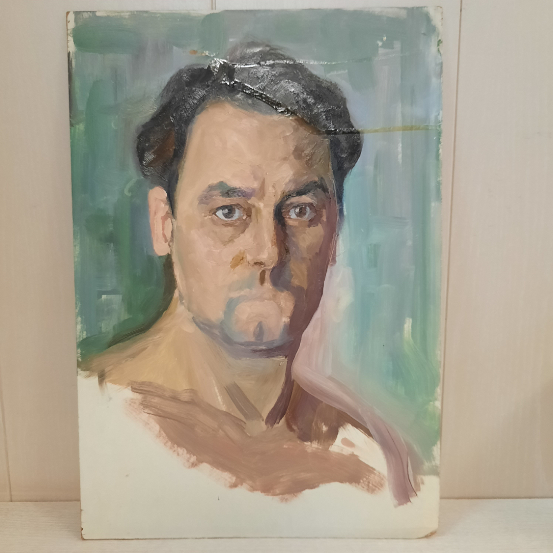 Картина маслом на картоне, портрет мужчины, 33х48 см, 1962г. СССР.. Картинка 1